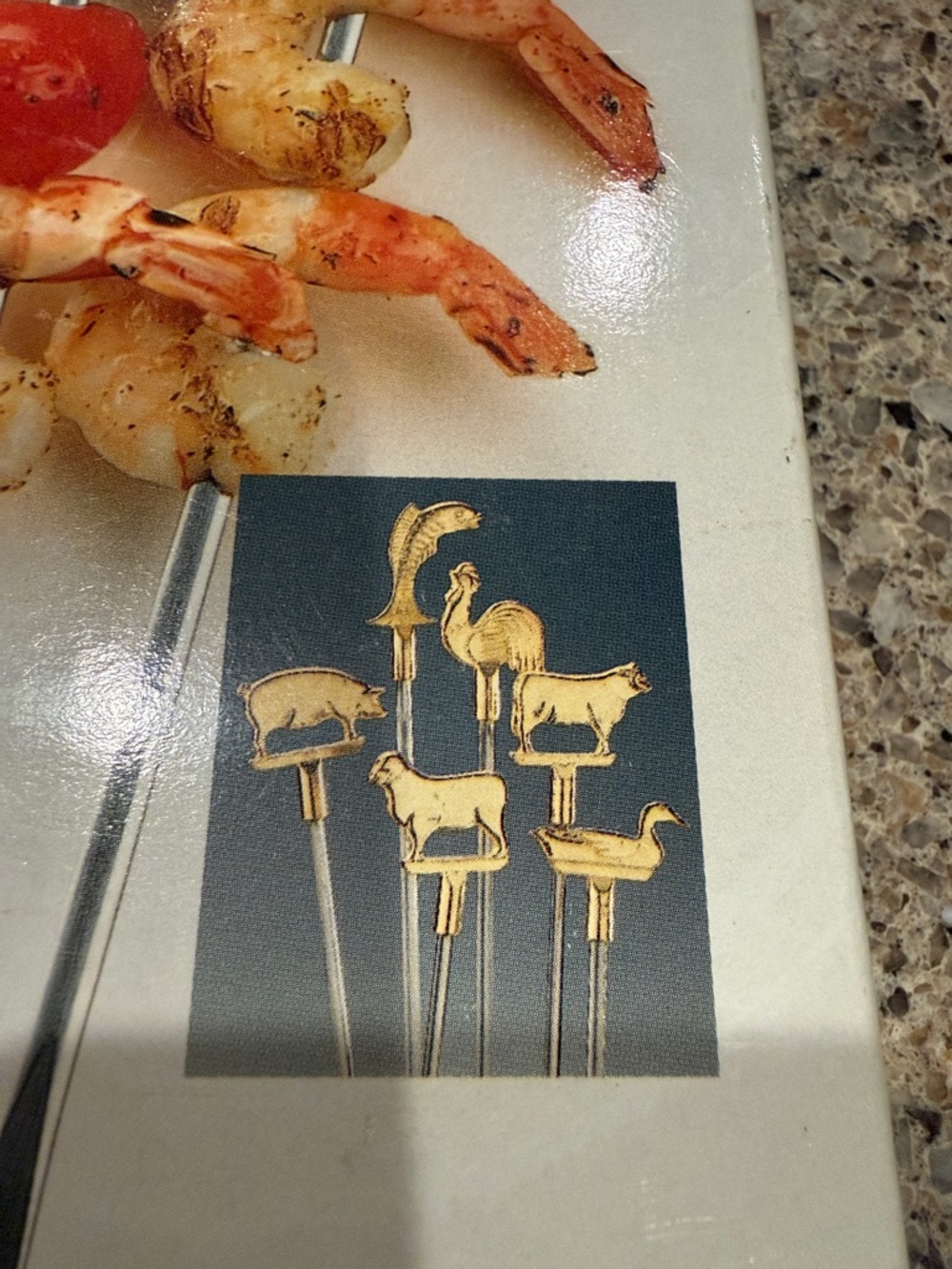 Barbecue Skewers Set - Decorative Animal Handle - Gold Tone Animals - Vintage